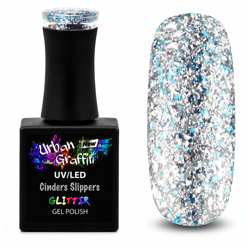 Cinders Slippers - UGGP-A0908 Urban Graffiti Sëlwer a bloe Glitterlack 15ml