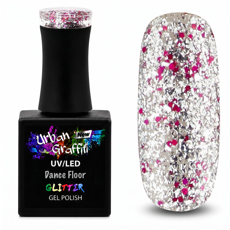 Dance Floor - rosa a sëlwer Glitter Gel-Lack Urban Graffiti 15ml UGGP-A0909