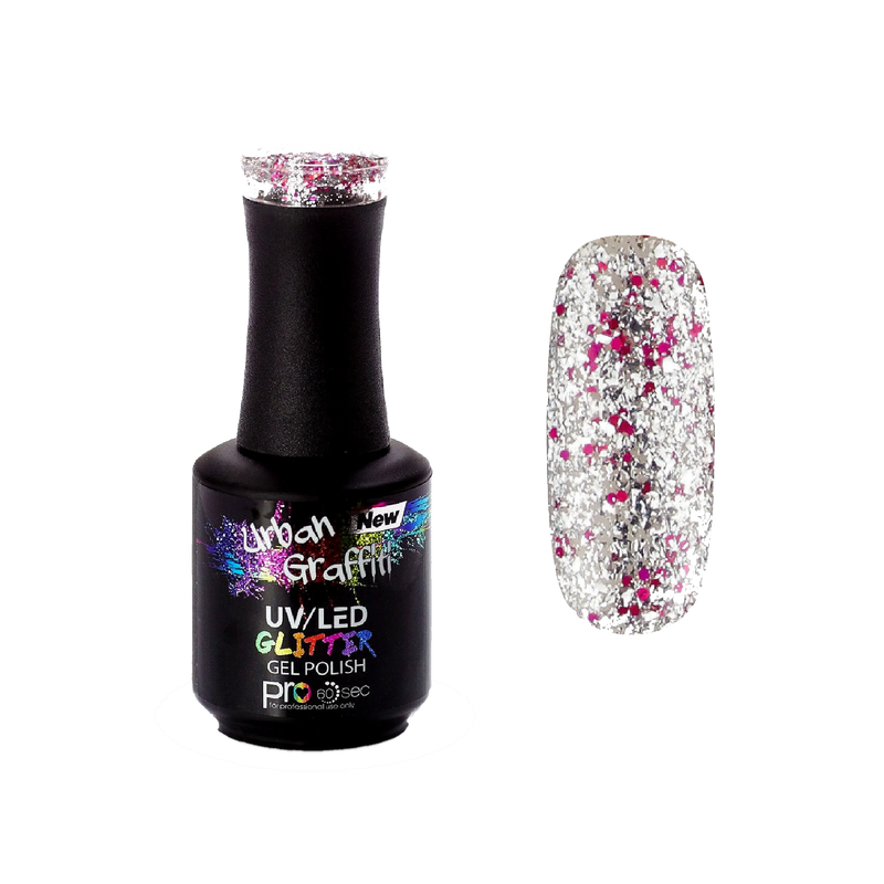 Dance Floor - rosa a sëlwer Glitter Gel-Lack Urban Graffiti 15ml UGGP-A0909